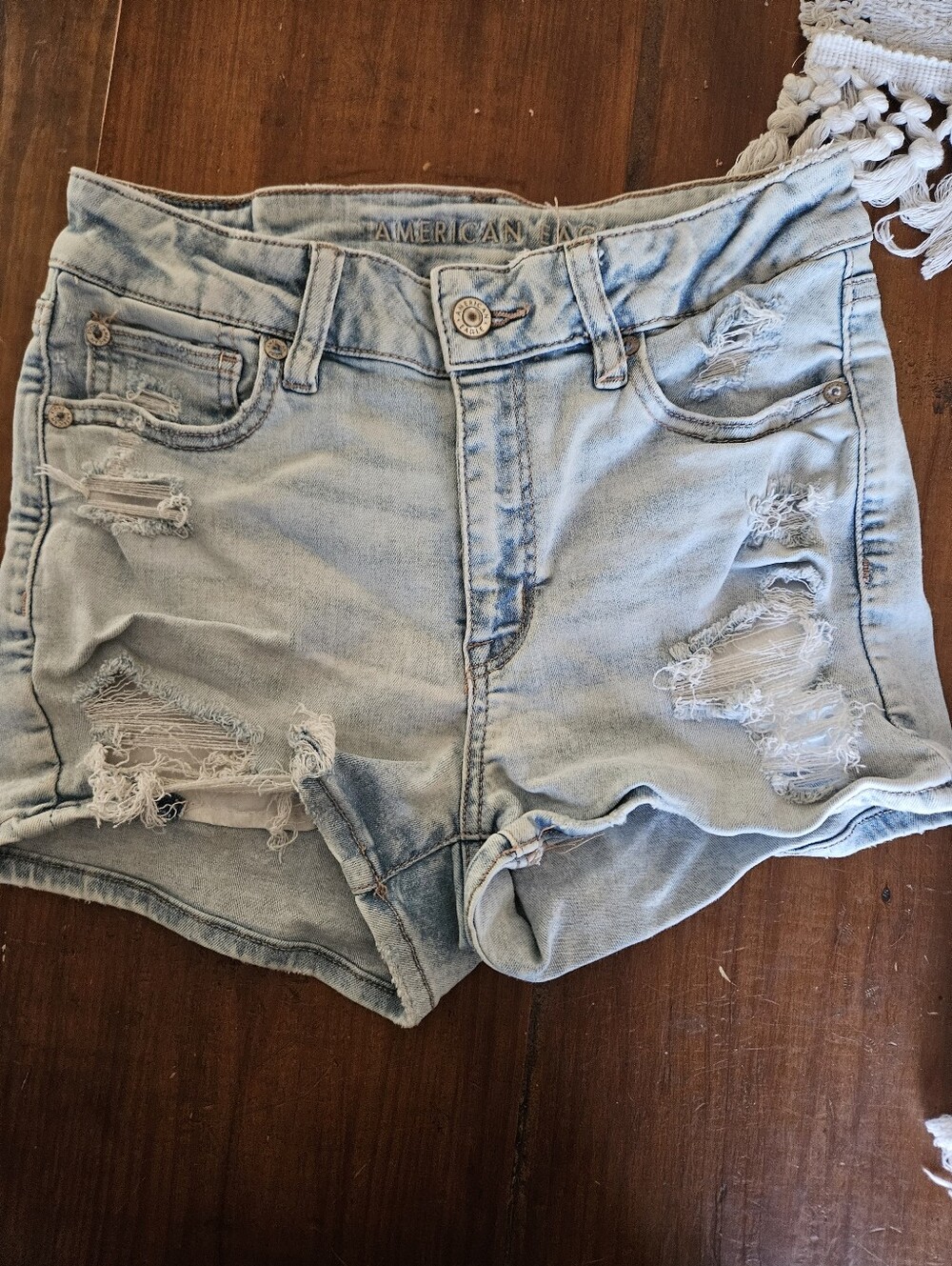 American Eagle Outfitters Light Blue Distressed Denim Jean Shorts